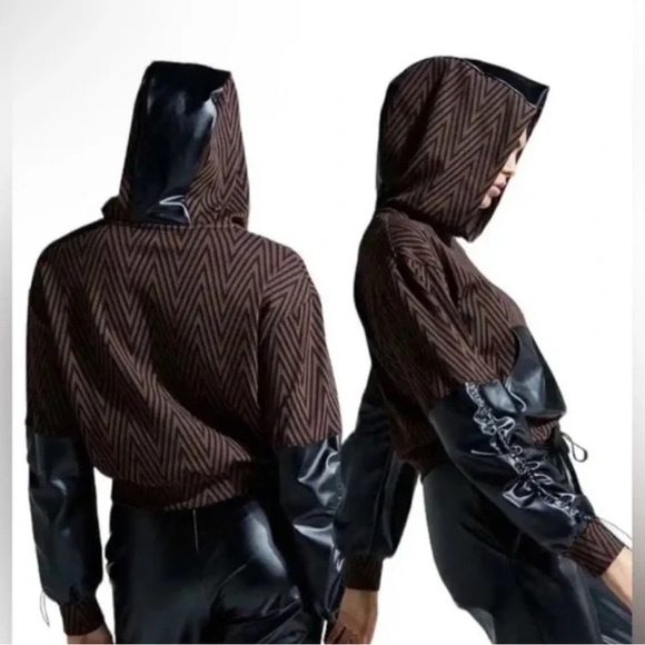 NOLI Brown & Black Chevron Leather Pullover - Picture 2 of 9